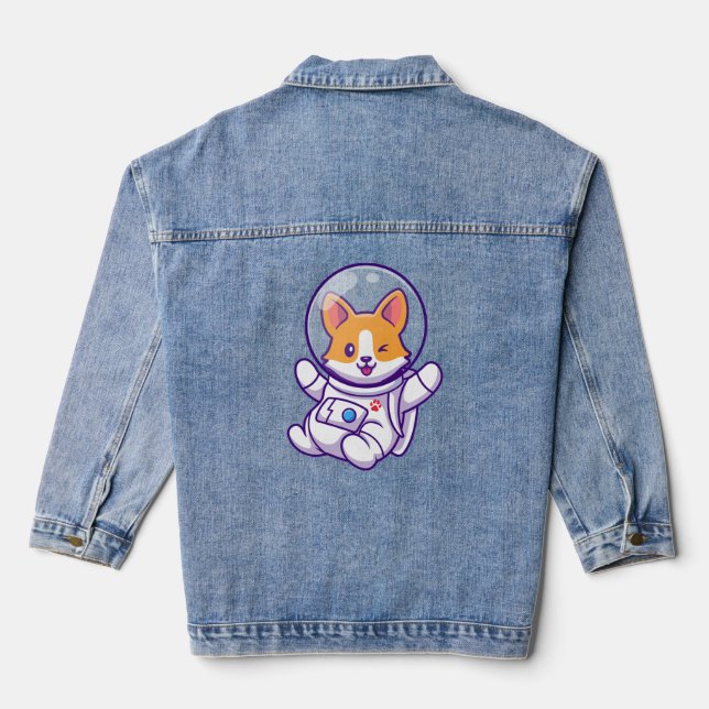 Astronaut Dog Cute Dog Design Sweatshirt Denim Jacket (Back)