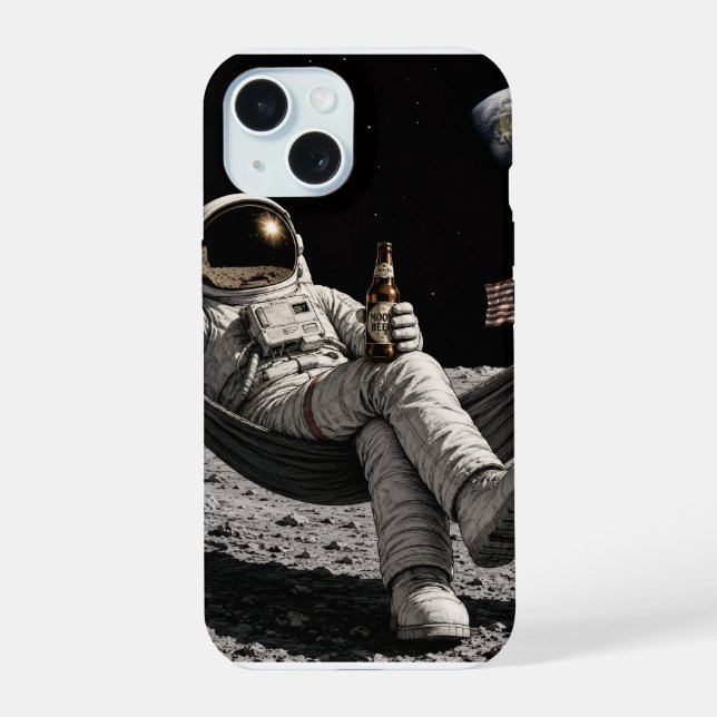 Astronaut drinking beer iPhone 15 case (Back)