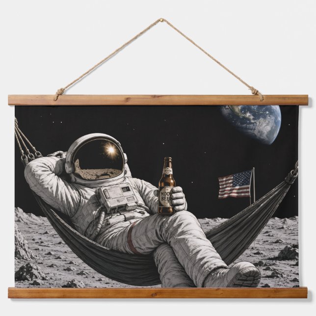 Astronaut Drinking Beer on the Moon Hanging Tapestry (Front)