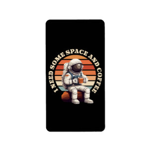 Astronaut Drinking Coffee Label