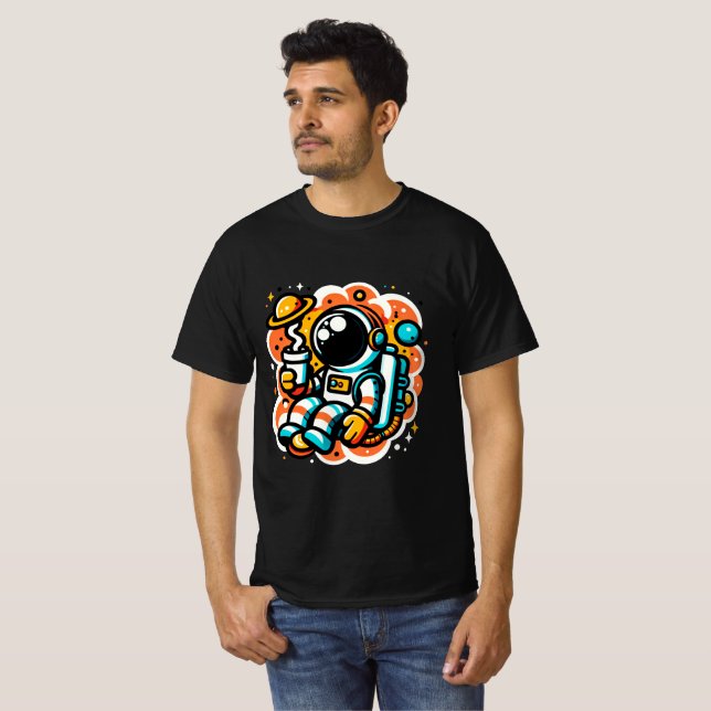 Astronaut Drinking Coffee - Outer Space Caffeine T-Shirt (Front Full)