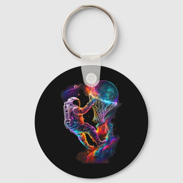 Astronaut Dunking A Bysketbyll Player Outer Space  Key Ring (Front)
