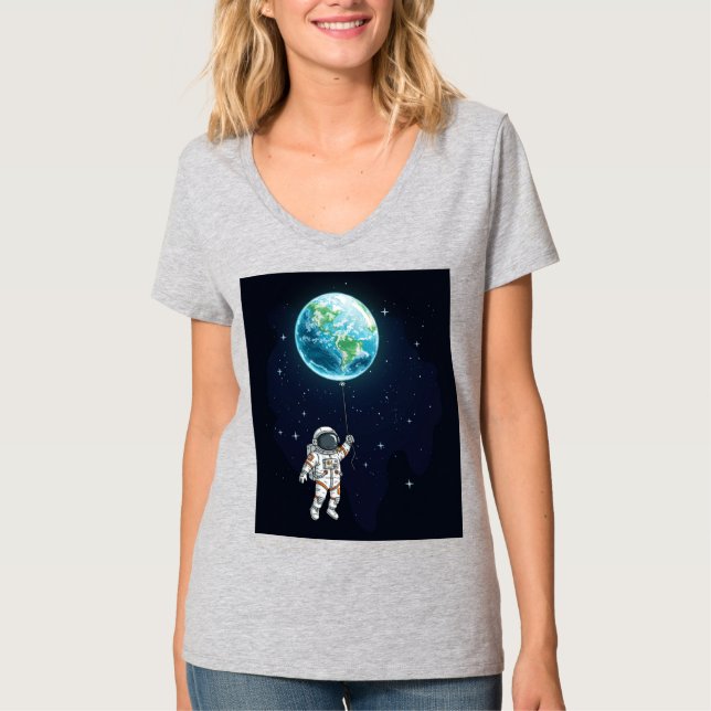 Astronaut Earth Balloon Graphic T-Shirt (Front)