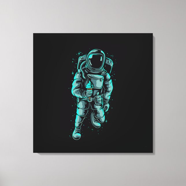 Astronaut Eating Ice Cream Stretched Canvas Print (Front)