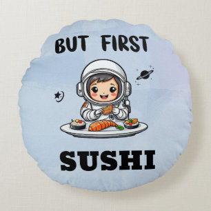 Astronaut eating Sushi Round Cushion