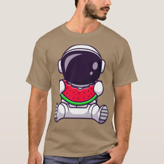 Astronaut Eating Watermelon Fruit Cartoon T-Shirt