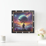 Astronaut Exploring a Vibrant Alien Landscape Square Wall Clock<br><div class="desc">This imaginative astronaut-themed clock transports you to an alien world filled with cosmic wonder. A spaceman stands against a vibrant alien landscape with distant planets and stars in view. Blending science fiction with artistic flair, this timepiece is perfect for space lovers and dreamers who crave something futuristic, unique, and mesmerising...</div>