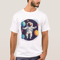 Astronaut exploring colourful solar system
