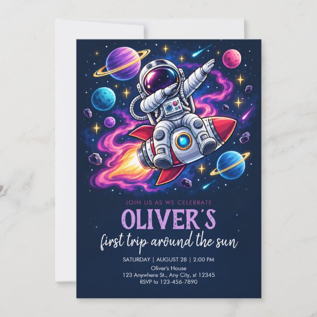 Astronaut First Birthday Invitation (Front)