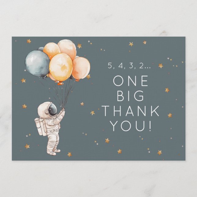 Astronaut First Birthday Thank You Card (Front)
