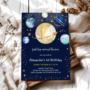 Astronaut First Trip Around The Sun 1st Birthday Invitation