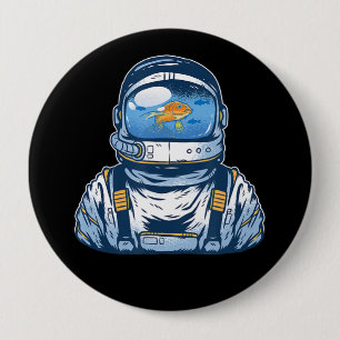 Astronaut Fishbowl Helmet Goldfish Spaceman Suit 10 Cm Round Badge