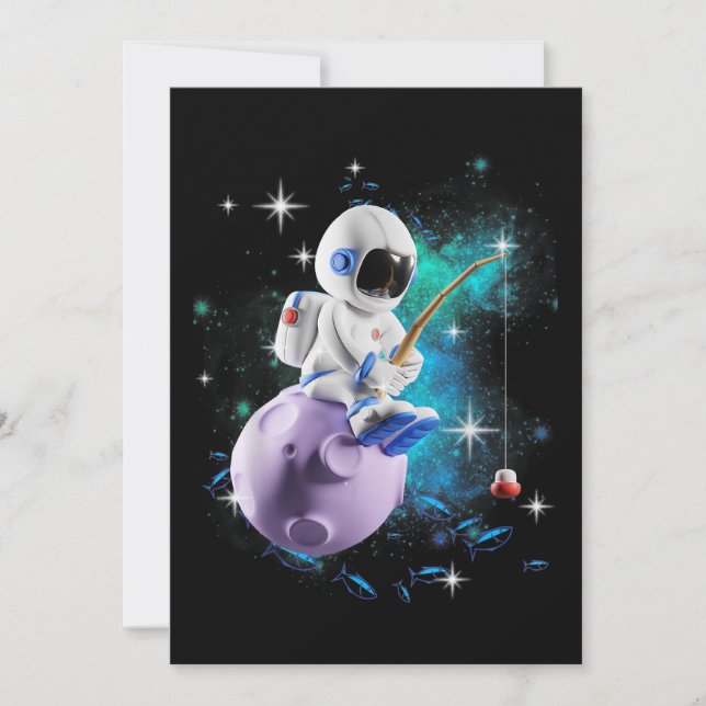 Astronaut Fishing In Outer Space Galaxy Invitation (Front)