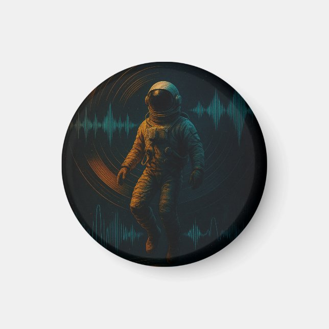 Astronaut Floating in Glitchwave Sound Art Magnet (Front)