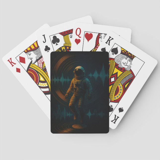 Astronaut Floating in Glitchwave Sound Art Playing Cards (Back)