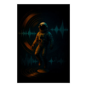 Astronaut Floating in Glitchwave Sound Art Poster