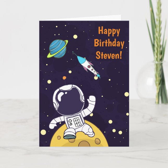 Astronaut Floating in Outer Space Birthday Card (Front)