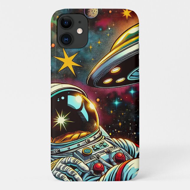 Astronaut Floating in Space with a UFO Ai  Art Case-Mate iPhone Case (Back)