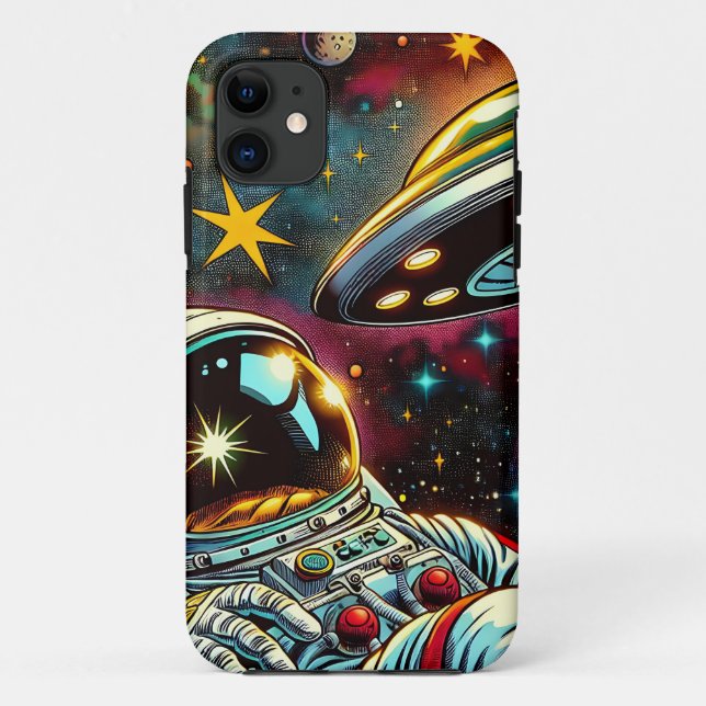 Astronaut Floating in Space with a UFO Ai  Art Case-Mate iPhone Case (Back)