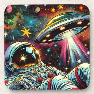 Astronaut Floating in Space with a UFO Ai  Art Coaster