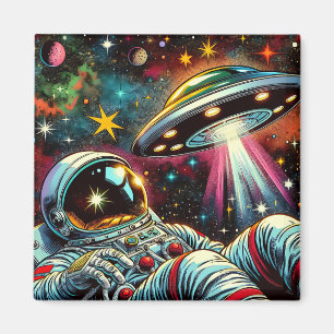 Astronaut Floating in Space with a UFO Ai  Art Magnet