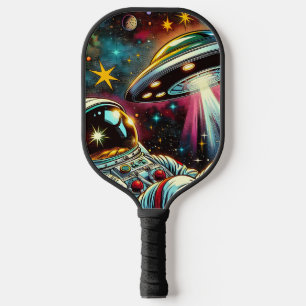 Astronaut Floating in Space with a UFO Ai Art Pickleball Paddle
