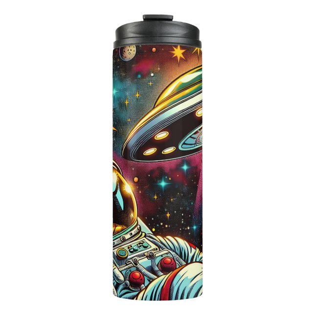 Astronaut Floating in Space with a UFO Ai  Art Thermal Tumbler (Front)