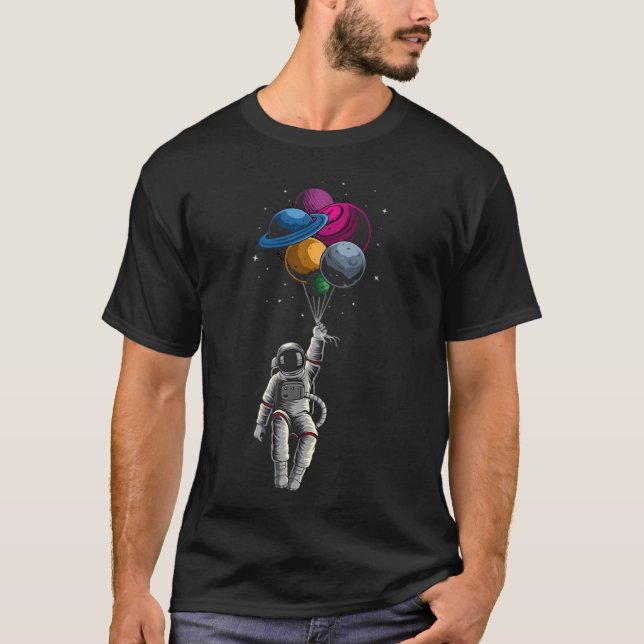 Astronaut Floating Planet Balloon T-Shirt (Front)