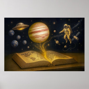 Astronaut floats from cosmic storybook poster