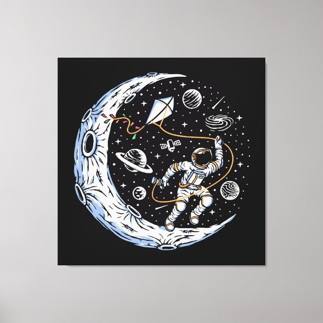Astronaut Flying a Kite on the Moon Canvas Print (Front)