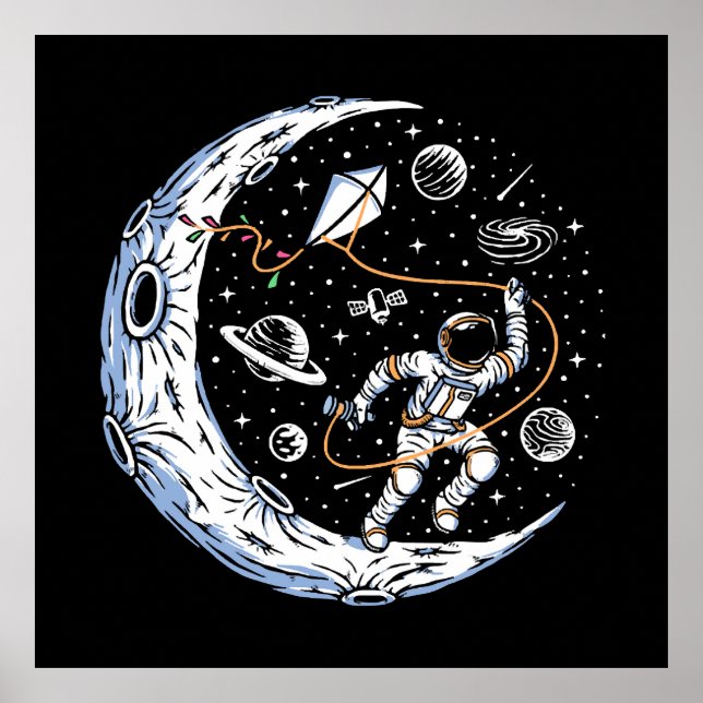 Astronaut Flying a Kite on the Moon Poster (Front)