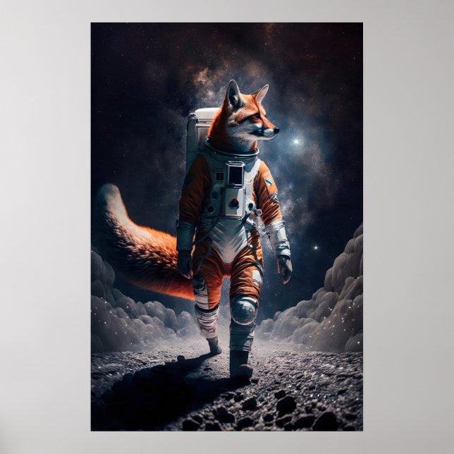 Astronaut Fox Art Print Funny Animal Spacesuit (Front)