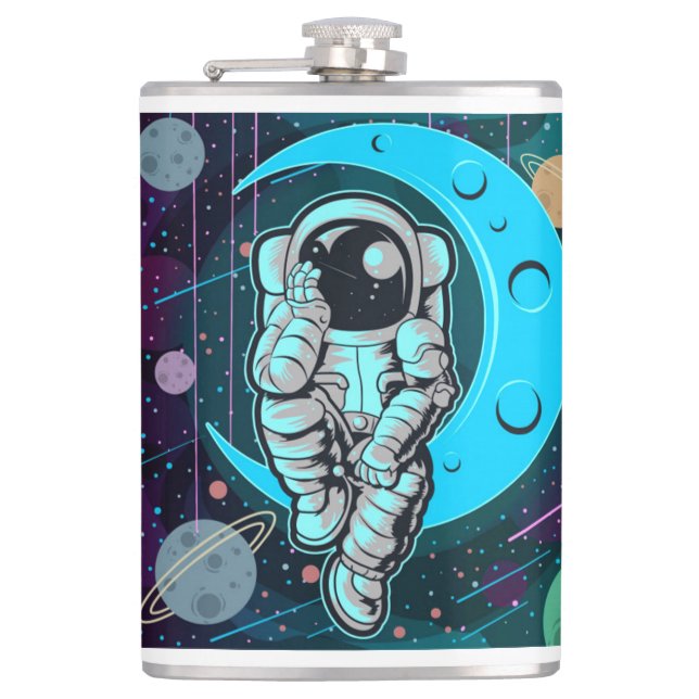 astronaut full colour hip flask (Front)