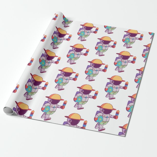 Astronaut , Funny Planets  Wrapping Paper (Unrolled)