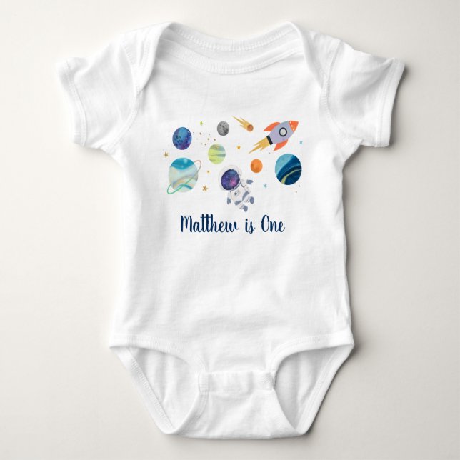 Astronaut Galaxy Outer Space Birthday Baby Bodysuit (Front)