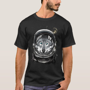 Astronaut Galaxy Outer Space Grey Wolf And Moon As T-Shirt