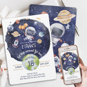Astronaut Galaxy Personalise 1st Birthday Party Invitation