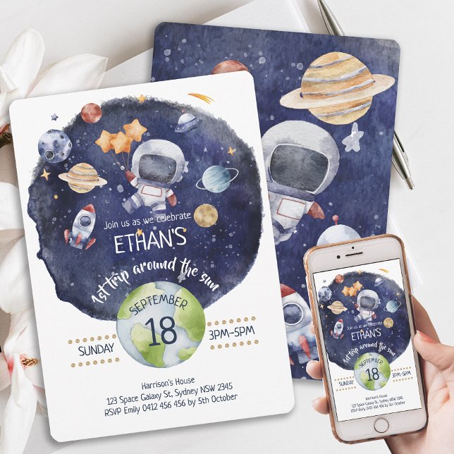 Astronaut Galaxy Personalise 1st Birthday Party Invitation (Astronaut Galaxy Personalize 1st Birthday Party Invitation)