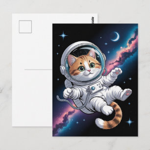 Astronaut Galaxy Planet Space Cat Kitten Kitty   Postcard