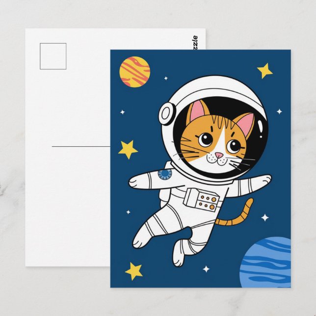 Astronaut Galaxy Planet Space Cat Kitten Kitty   Postcard (Front/Back)