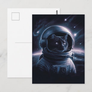 Astronaut Galaxy Planet Space Cat Kitten Kitty Postcard