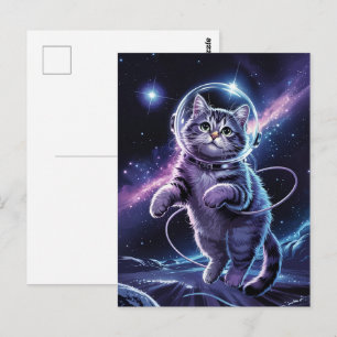 Astronaut Galaxy Planet Space Cat Kitten Kitty Postcard