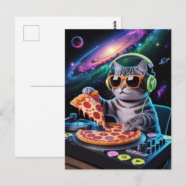 Astronaut Galaxy Planet Space Dj Cat Pizza Kitty   Postcard (Front/Back)