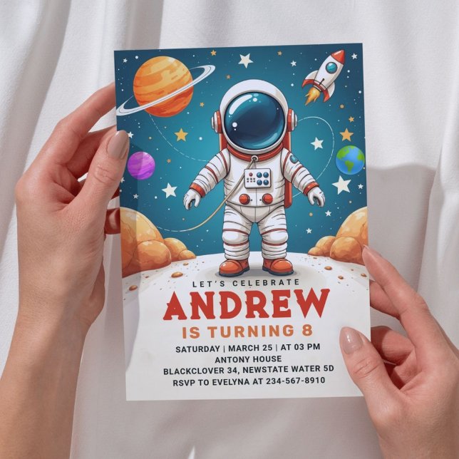 Astronaut Galaxy Space Birthday Party Invitation (Space astronaut)