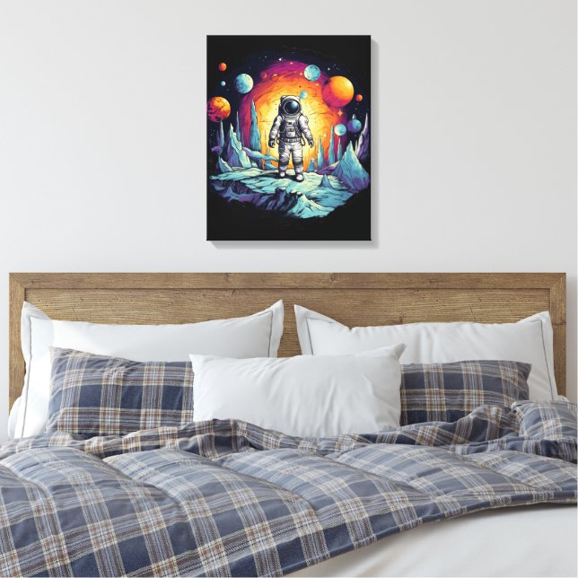 Astronaut Galaxy Space Explorer Wooden Wall Plaque Canvas Print (Insitu(Bedroom))