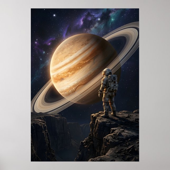 Astronaut Gazing at Saturn Poster (Front)