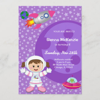 Astronaut girl Birthday theme Invitation