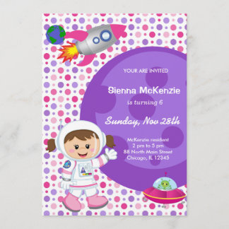 Astronaut girl Birthday theme Invitation
