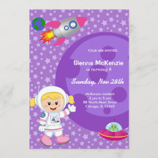 Astronaut girl Birthday theme Invitation