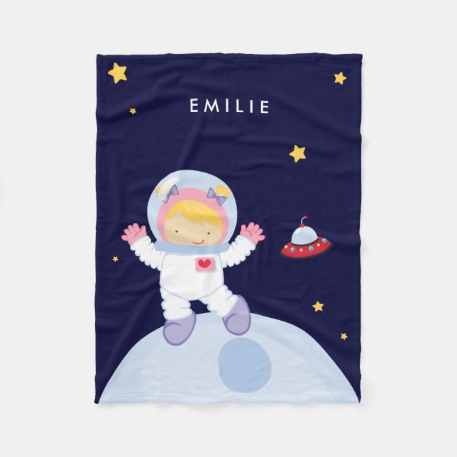 Astronaut Girl Fleece Blanket (Front)